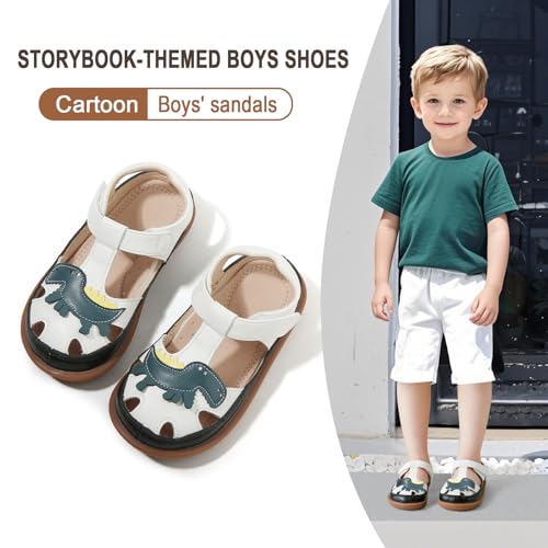 Image of Toddler Boys Closed Toe Sandals, Breathable Leather Kids Sandals with Dinosaur Pattern