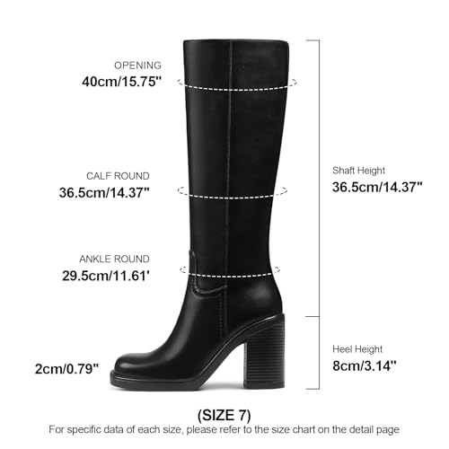 Womens Knee High Boots Wide Calf - Square Toe Platform Tall Boots Chunky Block Heel, Faux Leather Half Zip Long Boot for Women, Waterproof & Slip Resistant2