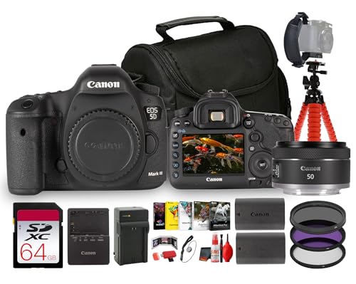 Canon EOS 5D Mark III Full Frame DSLR Camera Body 22.3MP Professional Camera (5260B002) 50mm Lens + Photo Software + 64GB Memory Card + More (14pc Bundle)