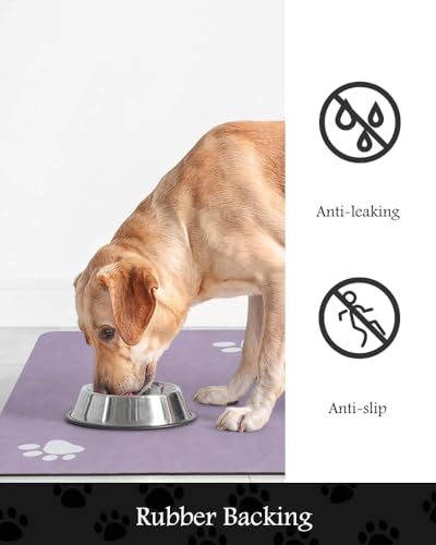 Image of Pet Feeding Mat-Absorbent Dog Mat for Food and Water Bowl-No Stains Quick Dry Water Dispenser Mat-Dog Accessories Pet Supplies-Bowl for Messy Drinkers（Purple,12 inchx19 inch