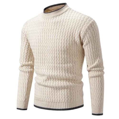 Dndrdhfb Men's Round Neck Long-Sleeved Slim Knit Sweater Solid Color Striped Casual Pullover2