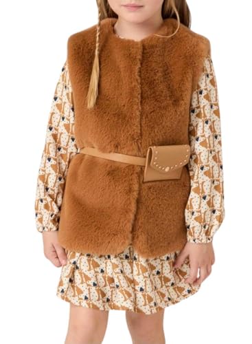 Mayoral Fur Vest with Belt for Girls Caramel3