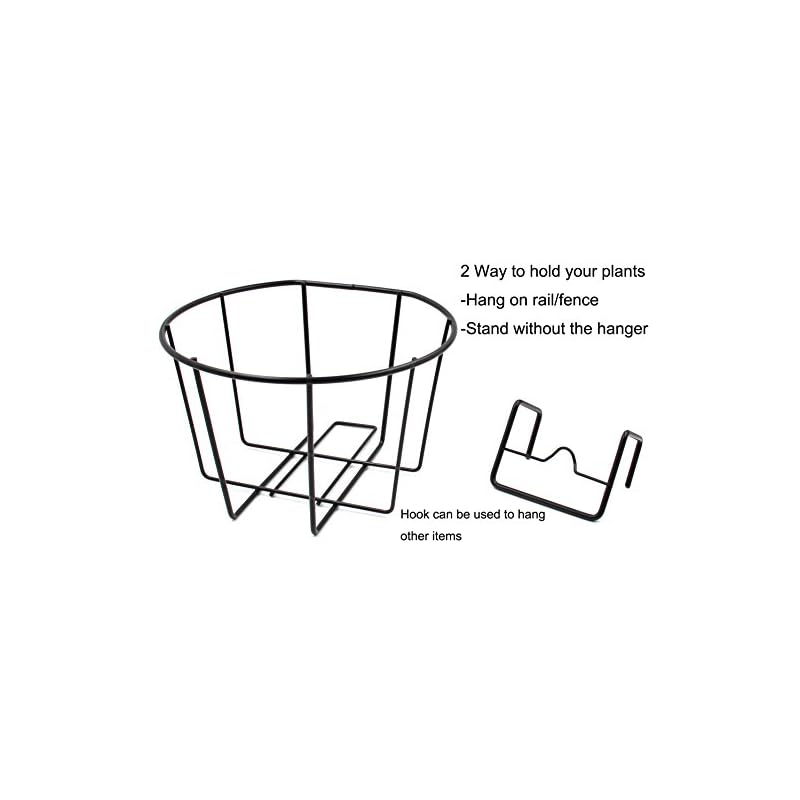 TQVAI 10" Hanging Planter, Rail Planter Baskets, Wire Flower Pot Holder Plants Hangers for Orchid, Deck, Patio Ledge, Balcony, Set of 3, Black - Image 6