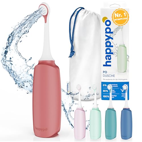HappyPo – Po Dusche mit Aufbewahrungstasche – Optimiertes Design – Portable Bidet - sanft zur Haut – für Damen, Herren und Kinder – für Po und Intimbereich – sanft und sauber – Rot