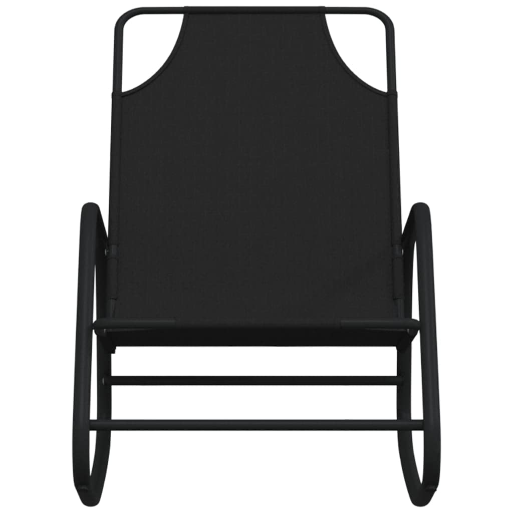 Chaise Longue à Bascule, Lot de 2, Acier Thermolaqué et Textilène Respirant, Design Ergonomique, Confortable et Respirant, Rocking Chair Extérieur, Transat Jardin Exterieur,Noir, 89x58x93.5 cm
