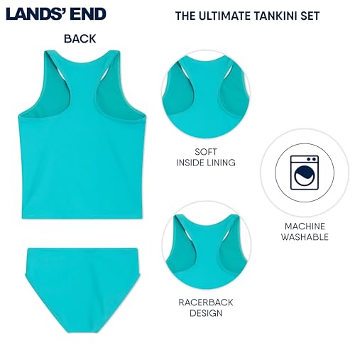Image of Lands' End Girls' UPF 50+ Swim Bikini Bottom and Racerback Tankini Set