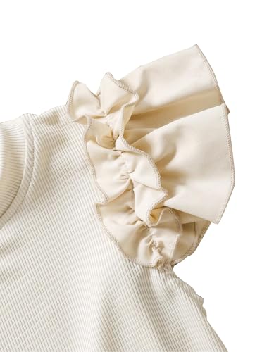 Girls' Ruffle Sleeve Shirts Ribbed Knit Cute Tops Crew Neck Summer T Shirts3