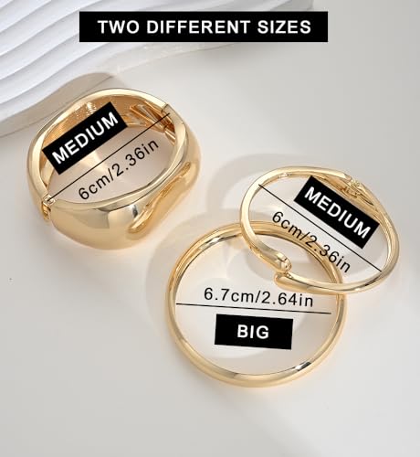 Image of Chunky Gold Bangle Bracelets for Women, Dainty 14k Gold Plated Big Stackable Bangles Set, Trendy Statement Cuff Bracelet Stack Fashion Jewelry Gifts