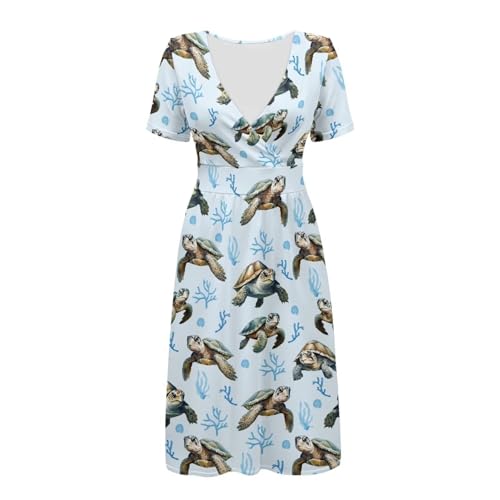 Image of Women's Summer Formal Dresses Short Sleeve Wrap V Neck Dresses Bridesmaid Wedding Guest Dress with Pockets