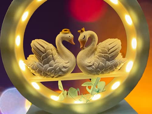 Image of AUGEN Plastic Led Light Couple Swans Idol Statue Showpiece for Home Decor Decoration and Gifting (1 Piece, 9939B)