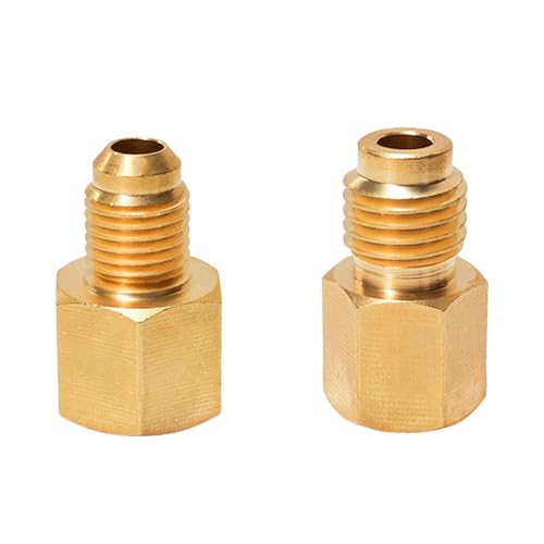 YSFER 2PCS 6015 R134A Refrigerant Tank and 6014 Vacuum Pump Adapter, 1/2 Female to 1/4 Male Flare & 1/4 Flare Female to 1/2 Male Fittings, Brass Adapters for R134A R12 Refrigerant System
