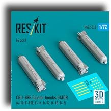 RS72-0523 1/72 CBU-89B Cluster Bombs Gator 4 pcs A-10, F-15E, F-16, B-52, B-1B, B-2 Reskit Dummy 3D Printed kit