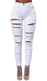 Lovits Women's High Waist Skinny Ripped Hole Denim Distressed Ripped Boyfriend Jeans Medium White