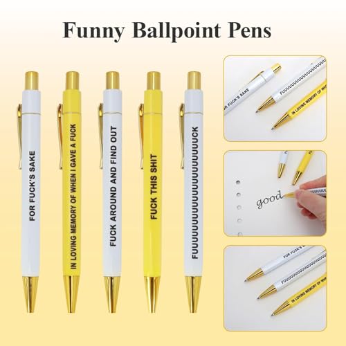 Kaempe Funny Pens, Fresh Out of Fucks Pen Set, Swear Word Daily Pen Set, Ballpoint Pen Set Secret Santa Gifts, Retractable Funny Pens with Sayings for Adult Coworkers Office Supplies Women - Image 5