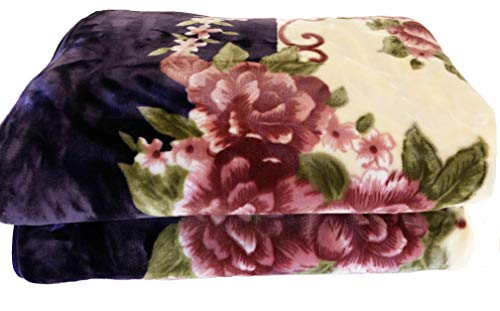 SOLARON Original Heavy Mink Plush Korean Durable Blanket (Purple Flower, Queen)