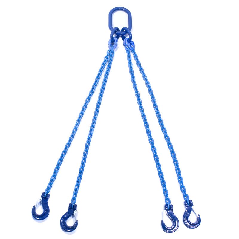 Cadena colgante de 4 hebras, 10 mm x 5 m, con gancho de horquilla, alta resistencia, cadena galvanizada, clase 10 para grúas