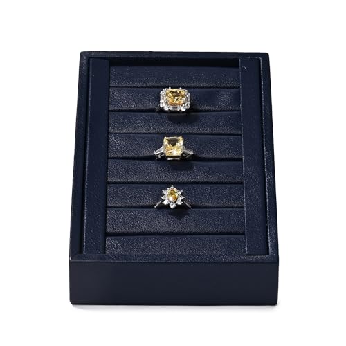Premium Ring Display Tray Organizer Holder - PU Leather Rings/Earrings Stand Bearer (Blue)
