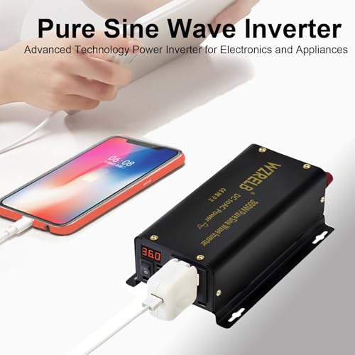 Image of WZRELB 300W Pure Sine Wave Inverter 600W Peak DC 12V to 110V AC Power Converter Off Grid LED Display with Remote Controller