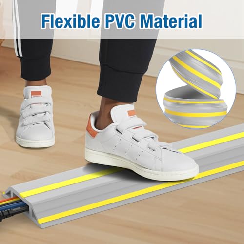Image of Eapele Floor Cable Cover Protector,Heavy Duty PVC Duct Easy to Unroll,Prevent Cable Trips and Protect Wires,Perfect for Home Office or Outdoor (Gray - 10ft)
