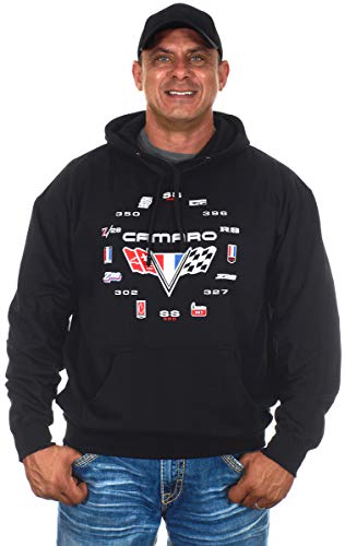 JH DESIGN Men's Chevy Camaro Pullover Hoodie Black Sweatshirt Flag Logo Sm-3x