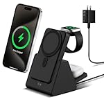 Mag-Safe Charger Wireless Charging Station: 3 in 1 10000mAh Portable Power Bank Compatible for iPhone 16/15/14/13/12 Series and Apple Watch - Magnetic Charging Stand Black