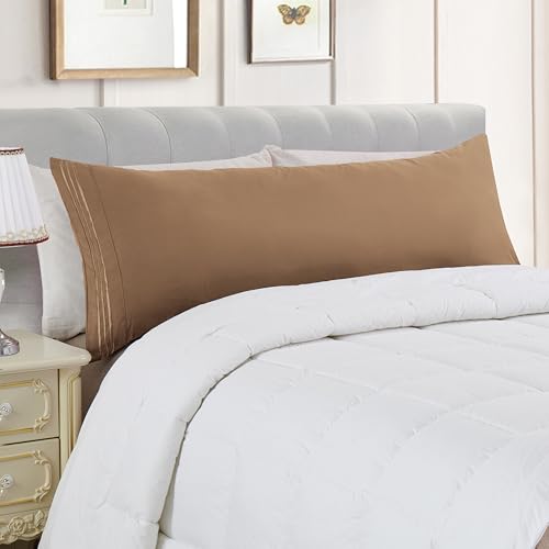 Image of Elegant Comfort Luxury Ultra-Soft 1-Piece Body Pillowcase - 1500 Premium Hotel Quality Microfiber Double Brushed - Wrinkle Resistant, Body Pillowcase Size, Taupe