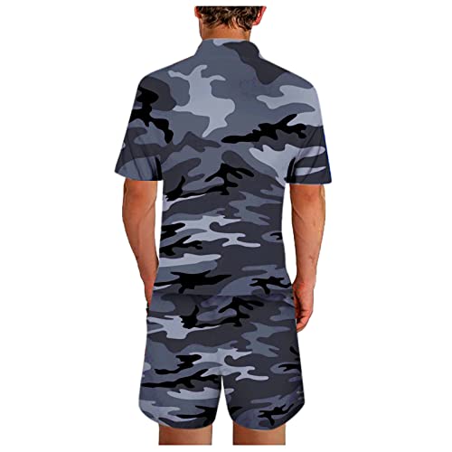 Mens Tracksuit With Zipper Pockets Casual Button Down Shirts Summer Aloha Beach Tracksuits 2 Piece Travel Outfits Lounge Wear Set(Camouflage,4X-Large) #TOP2