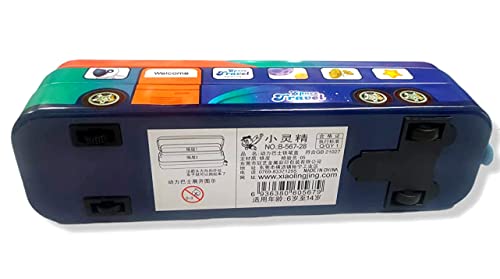 Image of School Bus Pencil Box Kids- Compass Box with Wheel /Stylish School Bus Geometry Box for Kids | Cartoon Printed Bus Shaped Pull Back Pencil Box in Metal | String Operated Wheels (Space Travel)