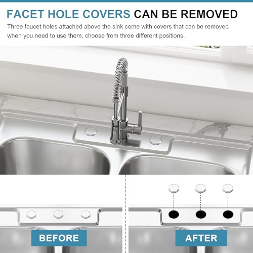 Joviprime MM33228D-5050 33 Inch Double Bowl Drop In 50/50 Kitchen Sink Top Mounted 18 Gauge 304 Stainless Steel Sink thumb #3