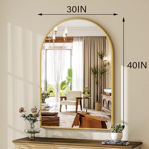 Image of HARRITPURE Arched Bathroom Mirror - 30 inchx40 inch Gold Large Wall Mounted Vanity Mirror Aluminum Alloy Frame Arch Wall Mirror for Living Room, Bedroom and Entryway