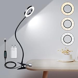 Lampe de lecture pince à livre, 12W lampe à pince à 24 LED, lampe à pince dimmable Lampe de chevet à LED avec 3 modes de couleur 10 luminosité, col de cygne flexible à 360 ° (le noir)