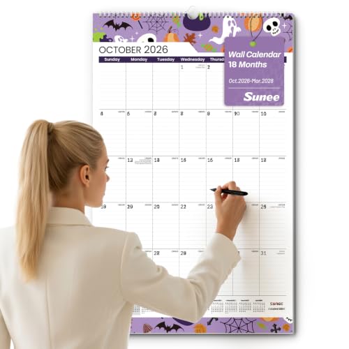 SUNEE 2026-2027 Wall Calendar Extra Large 17"x27", 18 Month Calendar (Ends March 2028),Vertical Monthly for Wall, Seasons Color