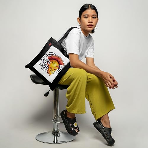 Image of ZORI Black Tote Bag With Pocket Printed Designed Canvas Tote Bags For Women large capacity,Tote bag For Shopping, College, Travel, More Canvas Handbag For Unisex Bag