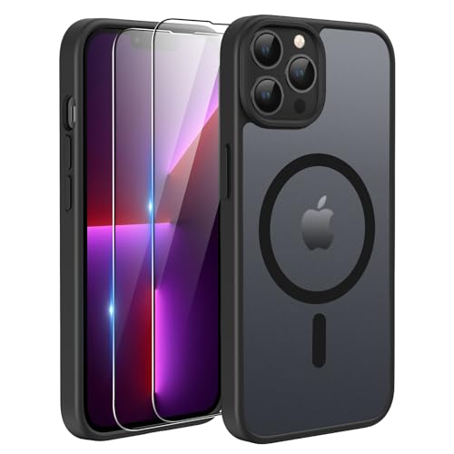 TQIAHF Magnetica Cover per iPhone 13 PRO con 2 Pellicola Vetro Temperato Protezione Schermo Compatibile con Magsafe Case Militare Antiurto Sottile Opaca Telefono Custodia per iPhone 13 PRO,Nero
