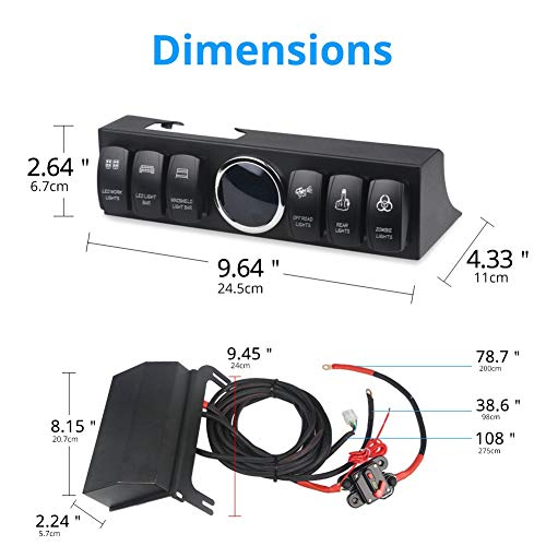 WATERWICH 6 Toggle Switch Panel Pod Overhead and Source Control System Box Wiring Harness Kit with 12 Switch Covers & a Switch Clip Remover Compatible with Jeep Wrangler JK JKU 2007-2018