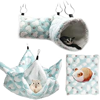 Small Pet Cage Hanging Hammock Tunnel Mats Set for Small Animals Hamster Guinea Pig Rat Ferret Sleeper Cage Accessories (Green Set)