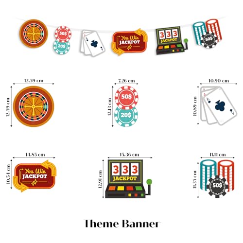 Image of Just Party Casino Theme Party Decoration - 37 pcs Happy Birthday Decoration Kit for Adults | Vegas Theme Birthday Decoration Items for Boys & Girls | Includes Props, Banners, Cake Topper, Setup Tools