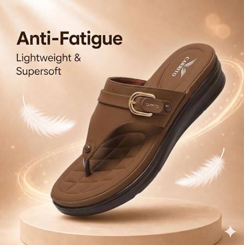Image of Carrito, Women Wedge Heels Thong Sandals| Comfortable Flats Sandals | Comfort Orthopaedic Sandals for Women| Doctor Slippers /Flip-Flops | Arch Support & Heel Cushion | Lightweight Anti-Skid Sole | Ultra-Cushioned Shock Absorbing Footbed | Available in Open Toe & Toe Separator Style