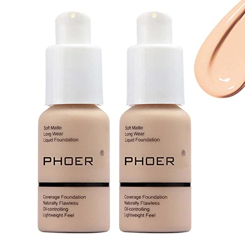2PCS Matte Oil Control Concealer Foundation Cream,30ml Natural Moisturizing Highlighting Long Lasting Waterproof Matte Liquid Foundation