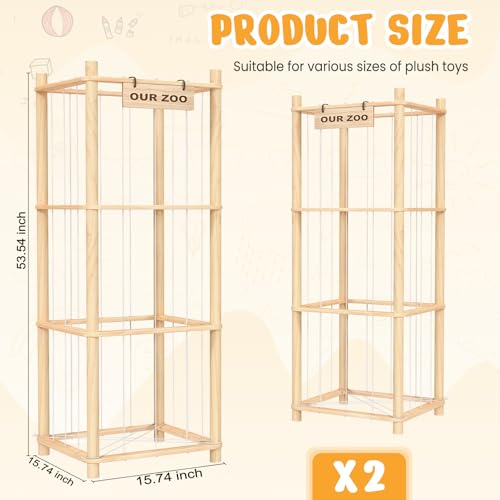 Image of Woodure Stuffed Animal Storage & Organizer, Wooden Cute Zoo Toy Holder for Toddler Rooms, Playrooms & Bedrooms(2pcs)
