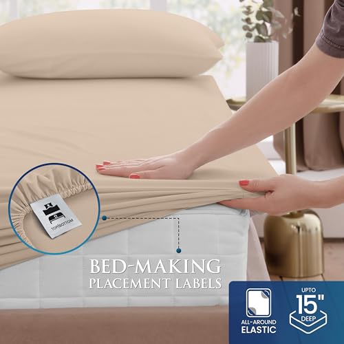 Image of Utopia Bedding Twin Sheet Set 3 Piece Soft Sheets - Beige