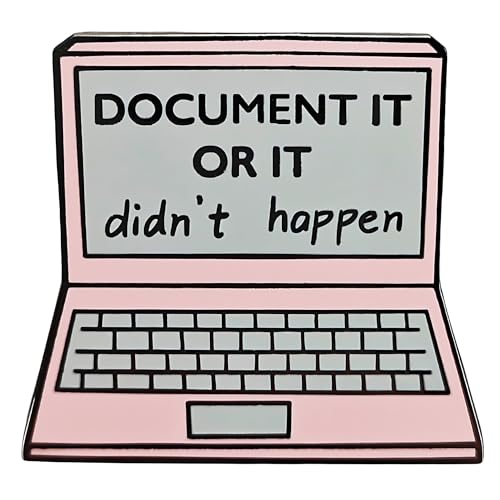 Image of Pink Laptop Document It Or It Didn't Happen Enamel Pin, Funny Lapel Brooch for Backpack, Hat, Clothes