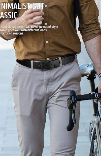 Image of Men's Automatic Buckle Leather Belt with Adjustable Ratchet System, Premium Formal and Casual Waist Belt for Jeans, Trousers and Office Wear