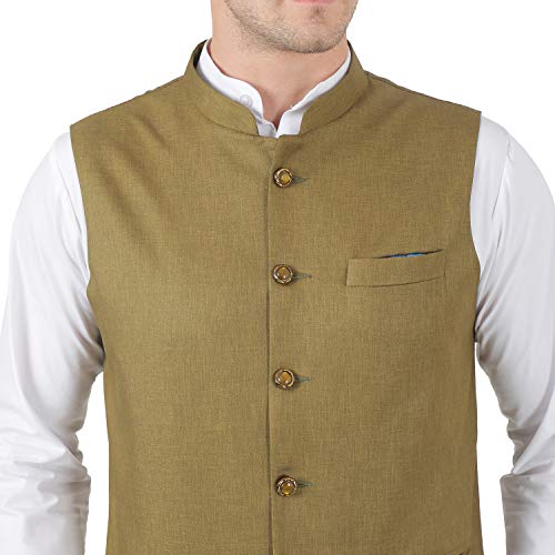 Image of TAHVO Men's Nehru Jacket /Waistcoat /Modi Jacket Cotton Fabric /Men 's 5 Button Nehru Jacket with Hanky Kurta Set