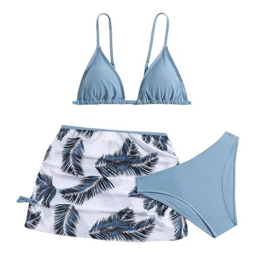 Girl's Cute 3 Piece Swimsuit V Neck Spaghetti Strap Wireless Triangle Bikini Set Palm Leaf Cute Beach Bathing Suit 6-14 Years