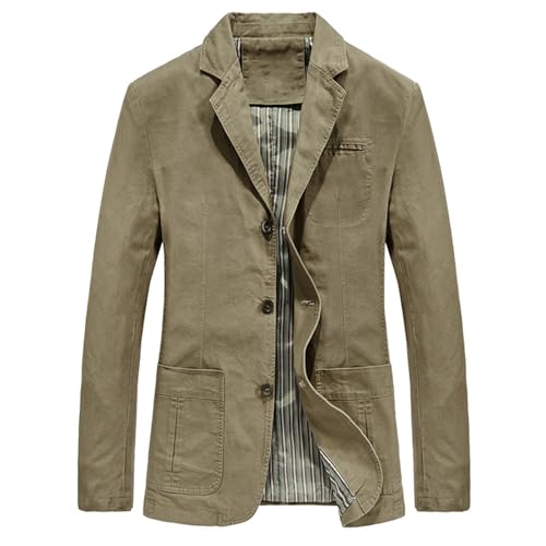 Men's Casual Three-Button Lined Cotton Twill Suit Jacket Long Sleeve Notch Lapel Blazer Jackets Outwear with Pockets