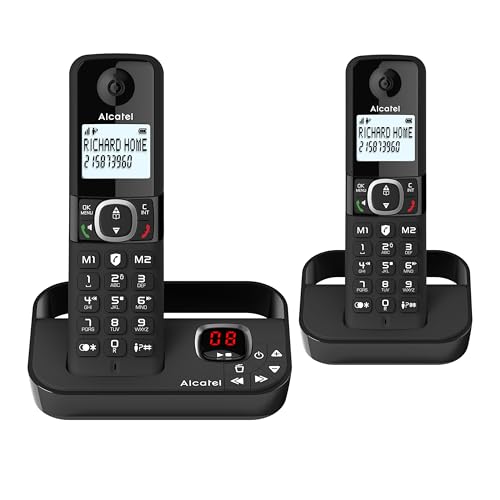 ALCATEL F860 Voice Duo - Cordless Phone DECT With Answering Machine - Large Backlit Display - Handsfree - Call Barring - 2 Direct Memory Keys - 2 Handsets - Black