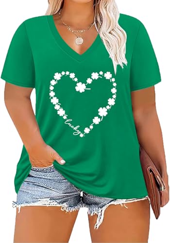 Image of ForHailey Women's Plus Size Short Sleeve Tee Shirt V Neck Basic Ladies Loose Fit T Shirt 1X-5X