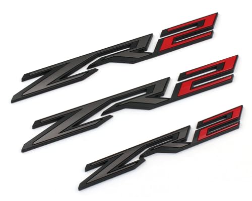 Image of 3PCS Matte Black Red Fender Rear ZR2 Emblem Badge Compatible with Silverado Colorado (Black Red)