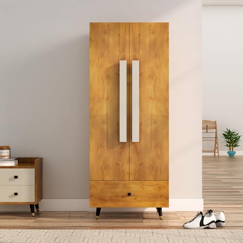 Image of Bniture Wooden Almirah for Clothes, Door for Bedroom, 2 Door Wardrobe with Drawer & Hanging Space (45D x 60W x 150H CM) | 3 Year Warranty (Giant Wood)
